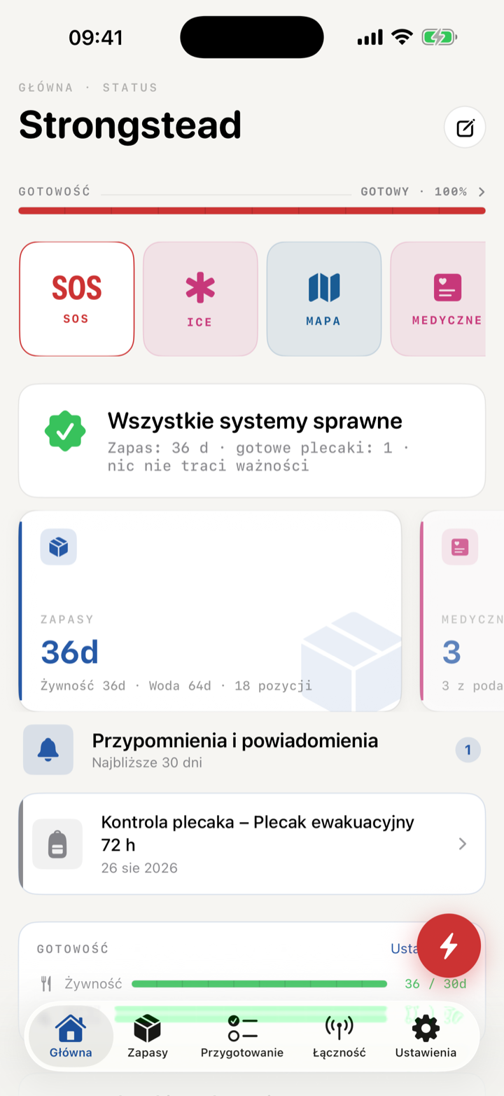 Rzeczywisty zrzut ekranu aplikacji Strongstead