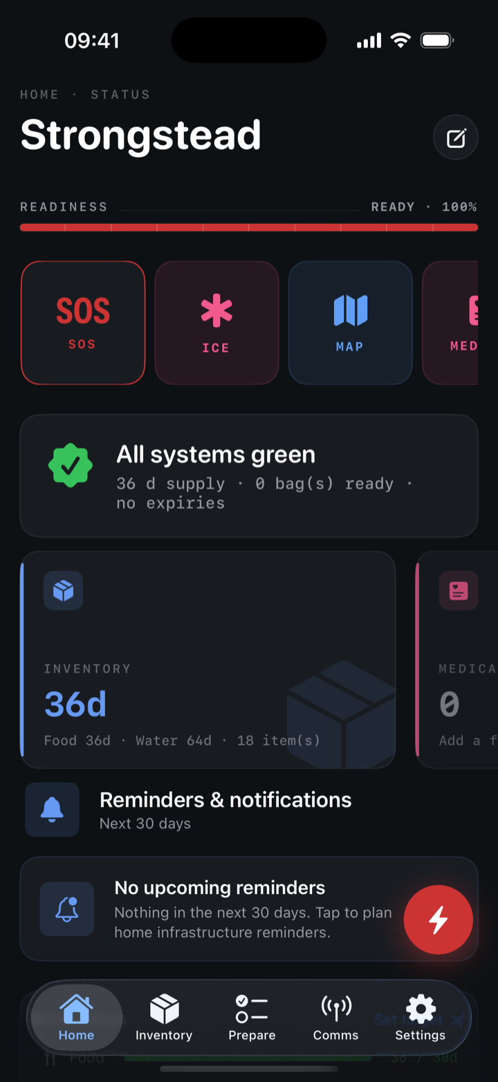 Real screenshot of the Strongstead app