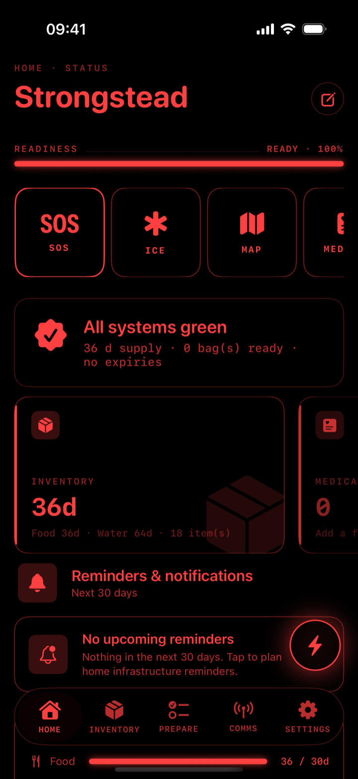 Real screenshot of the Strongstead app