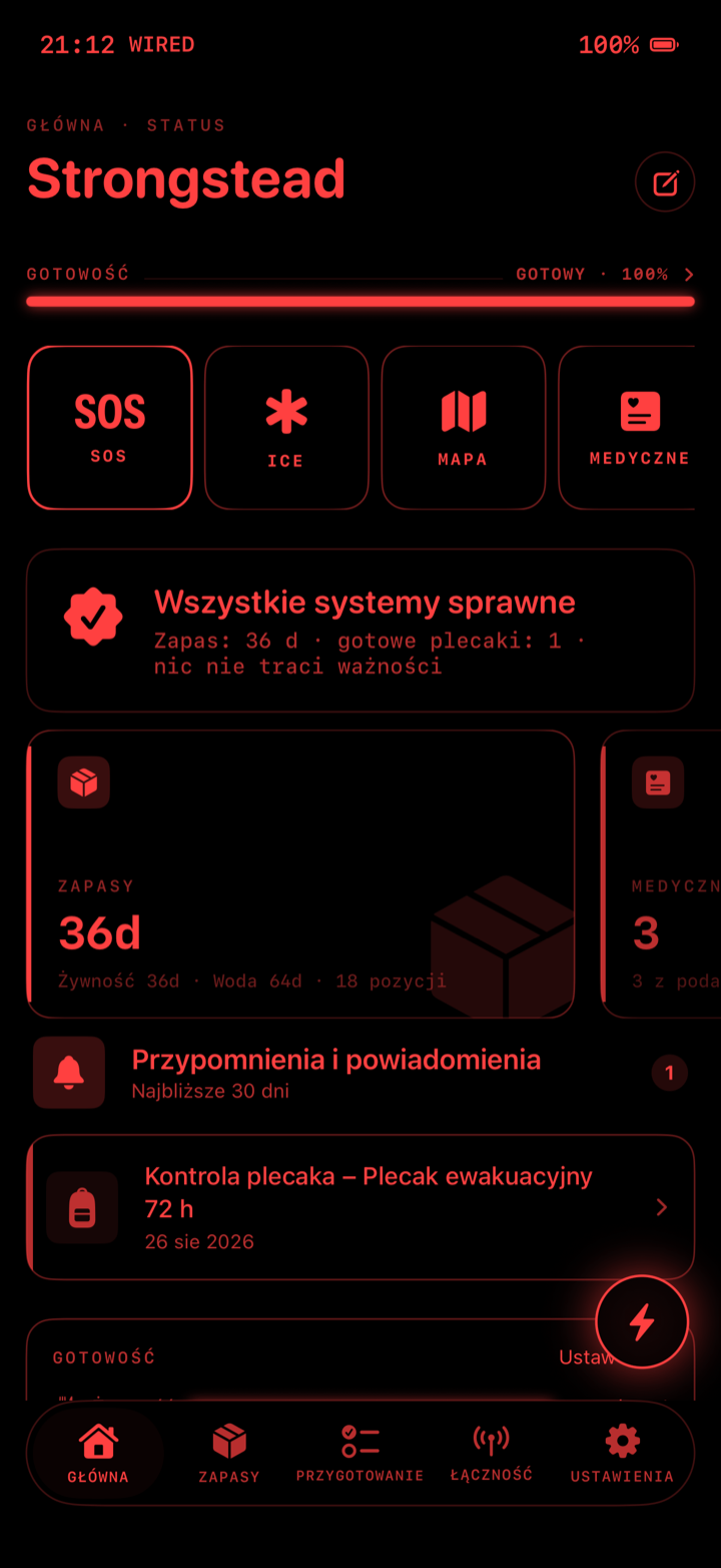 Rzeczywisty zrzut ekranu aplikacji Strongstead